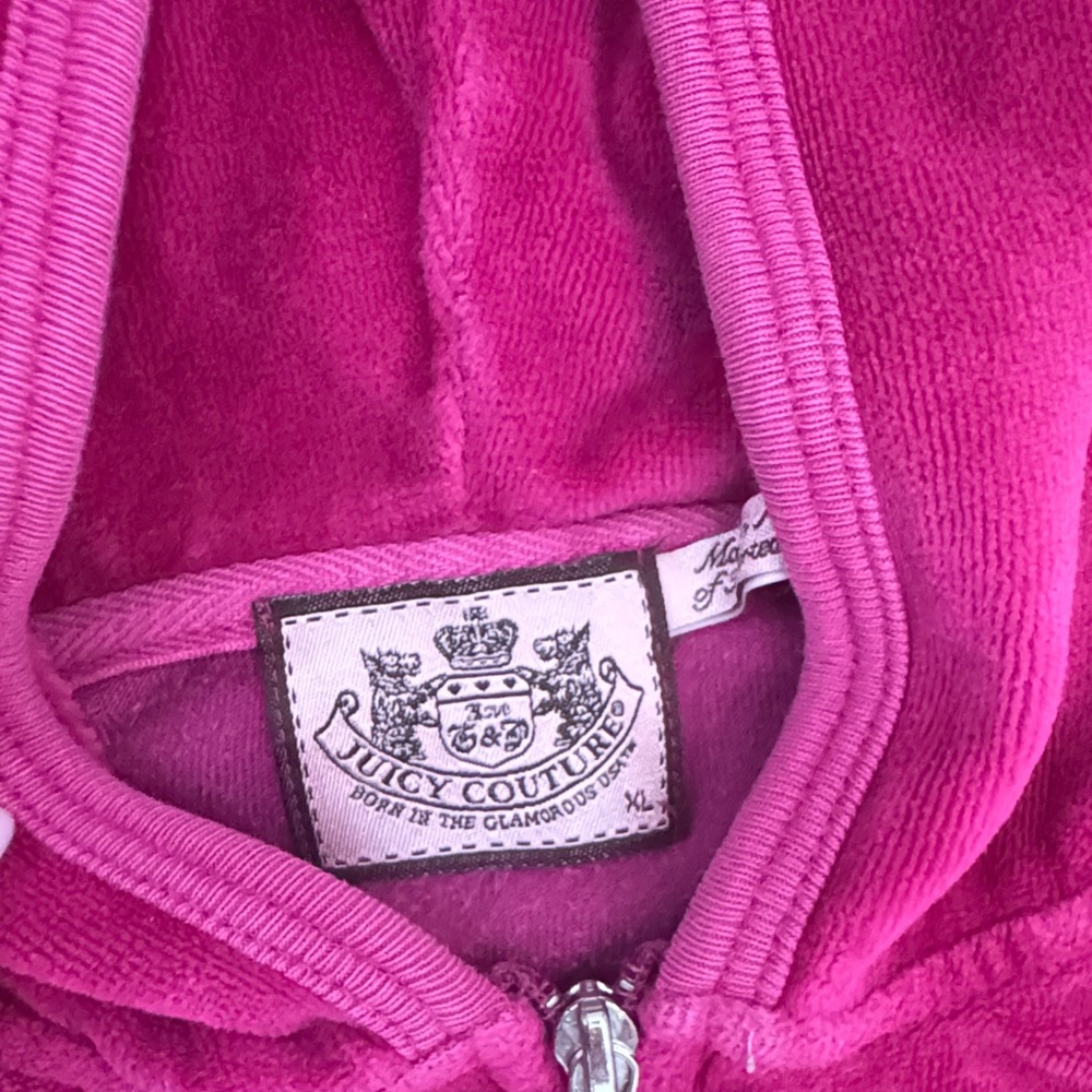 Juicy Couture Velour Hoodie and Pants Set in Deep Magenta Pink Top XL Pant M - Picture 6 of 8